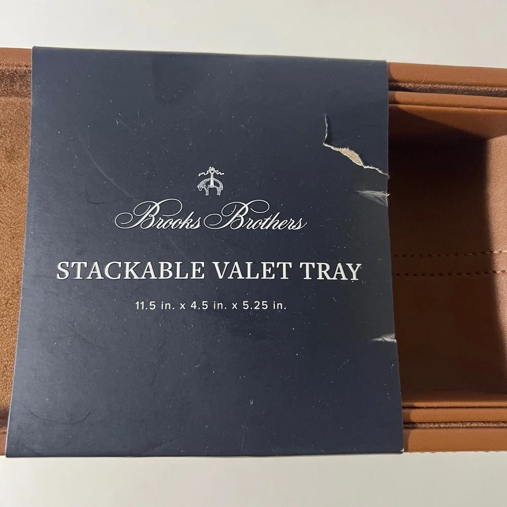 Brooks Brothers Stackable Valet Tray Cognac Brown Faux Leather New GF2617-BRA